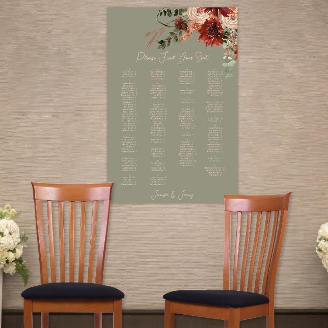 Boho Rust Neutralt Fall Blommigt Grönt Bröllop sät Poster (Boho Rust Neutral Fall Floral Green Wedding Seat Poster)