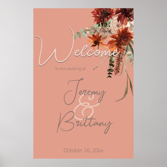 Boho Rust & Neutralt Fall Blommigt Peach Rust Bröl Poster (Framsidan)