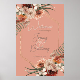 Boho Rust & Neutralt Fall Blommigt Peach Rust Ram Poster