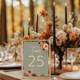 Boho Rust & Neutralt Fall Blommigt Sage Grönt Bordsnummer
