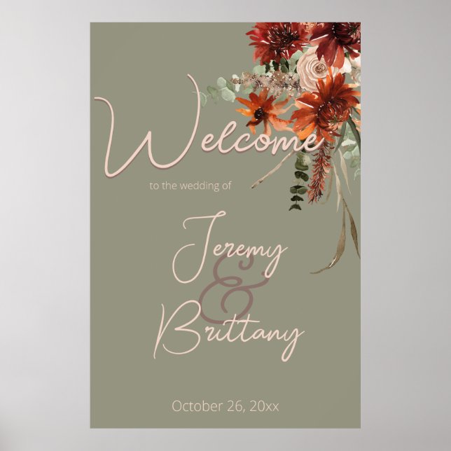 Boho Rust & Neutralt Fall Blommigt Sage Grönt Bröl Poster (Framsidan)