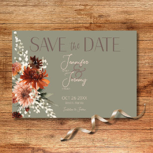 Boho Rust & Neutralt Fall Blommigt Sage Grönt Bröl Spara Datumet