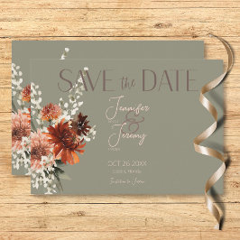 Boho Rust & Neutralt Fall Blommigt Sage Grönt Bröl Spara Datumet