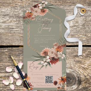 Boho Rust & Neutralt Fall Blommigt Sage Grönt QR-k