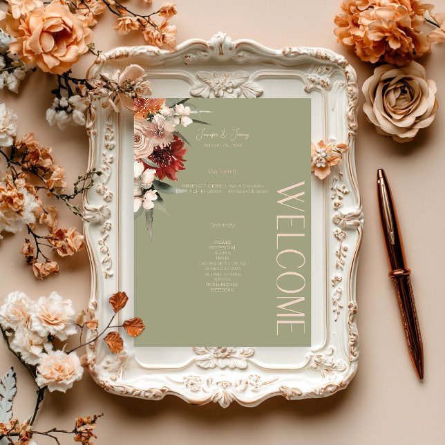 Boho Rust & Neutralt Sage Fall Blommigt Program (Skapare uppladdad)