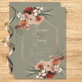 Boho Rust & Neutralt Sage Grönt Fall Blommigt Inbjudningar