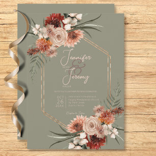Boho Rust & Neutralt Sage Grönt Fall Blommigt Inbjudningar