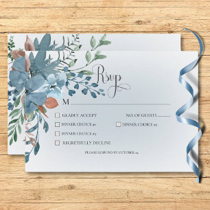 Boho Rust och Blue Blommigt Bröllop White Middag OSA Kort