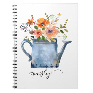 Boho Rust Orange Watercolor Flowers Watering Can Anteckningsbok
