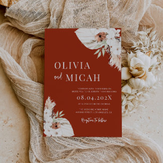 Boho rust pampas bröllop inbjudan