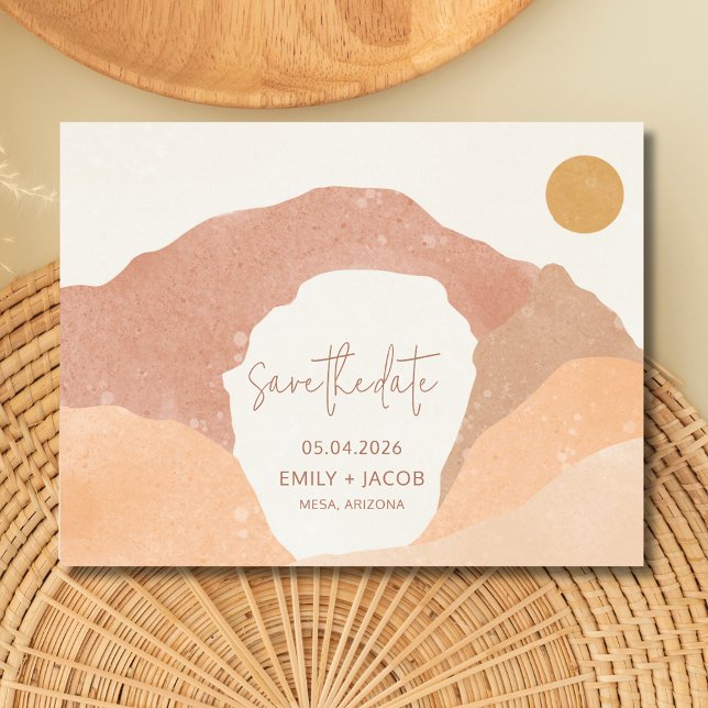 Boho Rust Terrakotta Öken Bröllop Spara Datum Meddelande Vykort (Boho Rust Terracotta Desert Wedding Save the Date)