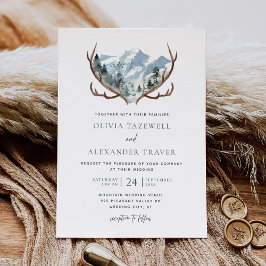 Boho Rustic Antlers Mountain Bröllop Inbjudningar