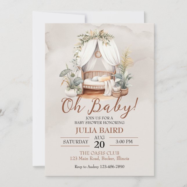 Boho Rustic Baby Crib Shower Inbjudningar (Framsida)