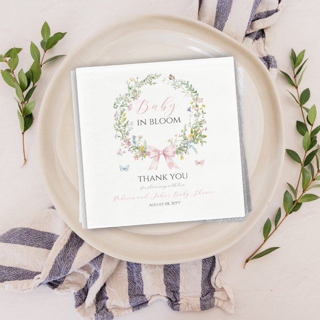 Boho Rustic Baby i Bloom Rosa Bow Baby Shower Pappersservett (Skapare uppladdad)