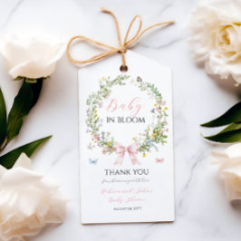 Boho Rustic Baby i Bloom Rosa Bow Baby Shower Presentetikett