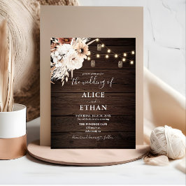 Boho Rustic Beige Flowers Pampa Grass Inbjudan Vykort