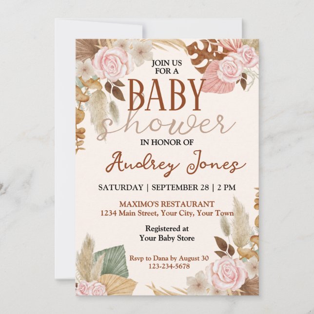 Boho Rustic Blommigt Baby Shower Inbjudningar (Framsida)