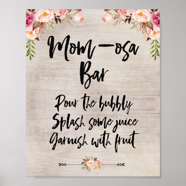 Boho Rustic Blommigt Baby Shower Mamma-osa Sign Poster (Framsidan)