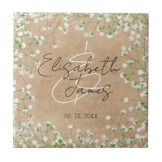 Boho Rustic Blommigt Babyns andedräkt Inspired Brö Kakelplatta (Framsidan)