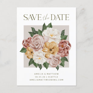 Boho Rustic Blommigt Bouquet-Eleganten Spara datum Vykort