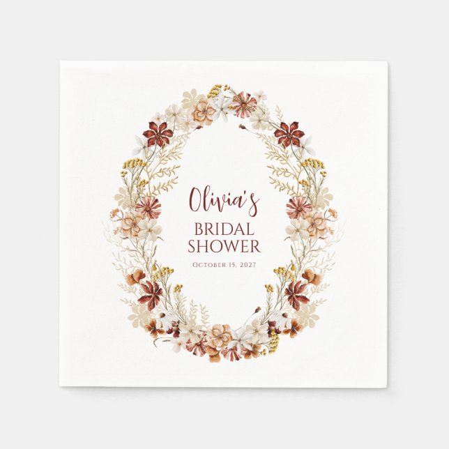 Boho Rustic Blommigt Burgundy Möhippa Anpassningsb Pappersservett (Framsidan)