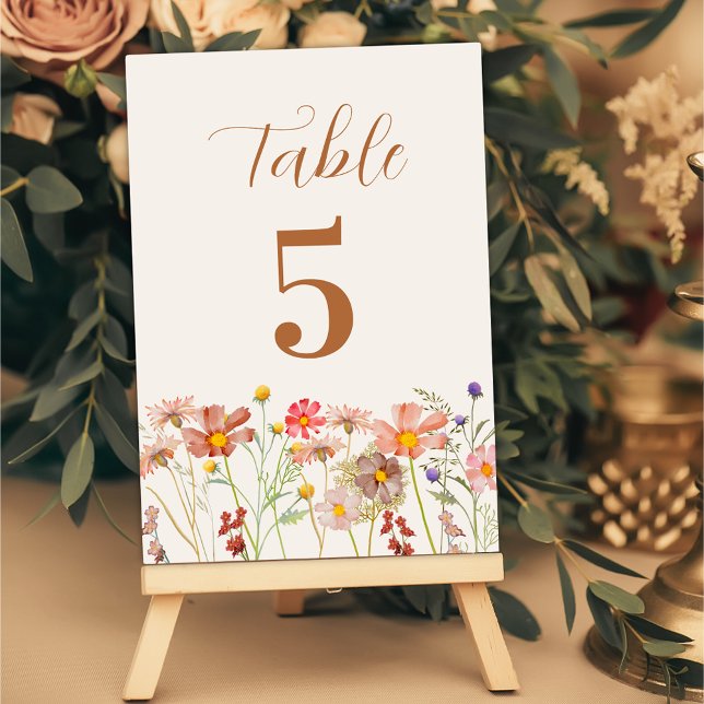 Boho Rustic Blommigt Fall Wedding Bordsnummer (Elegant Boho rustic floral fall wedding table number beige Cream terracotta burnt orange watercolor)
