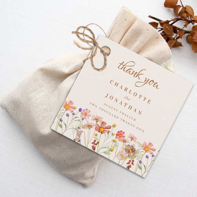 Boho Rustic Blommigt Fall Wedding Tack Gåvor Etiketter (Boho rustic Wildflower fall Wedding thank you favor tags autumn watercolor florals burnt orange )
