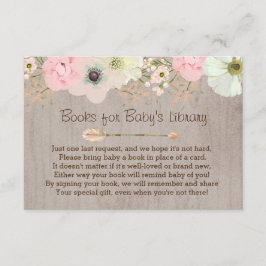 Boho Rustic Blommigt Feather Baby Bibliotek Infoga Tilläggskort