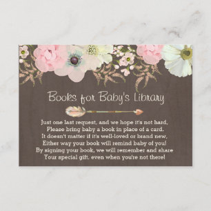 Boho Rustic Blommigt Feather Baby Bibliotek Insert Tilläggskort