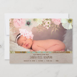 Boho Rustic Blommigt Feather Birth Notice Meddelande