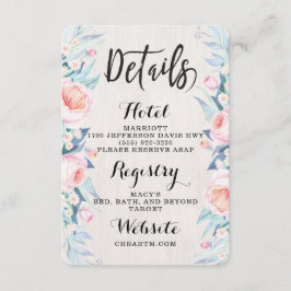 Boho Rustic Blommigt Information Card Tilläggskort