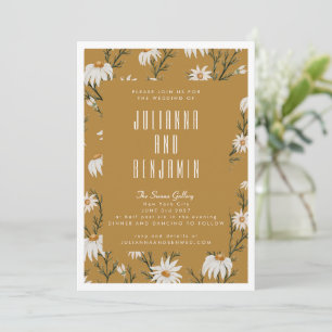 Boho Rustic Blommigt Mustard Gult Bröllop Inbjudningar