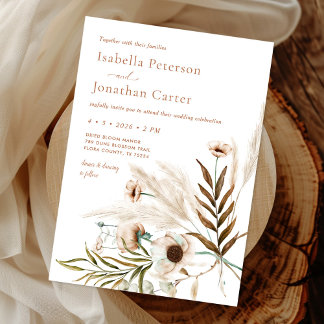 Boho Rustic Blommigt Pampas Grass Wandan Bröllop Inbjudningar