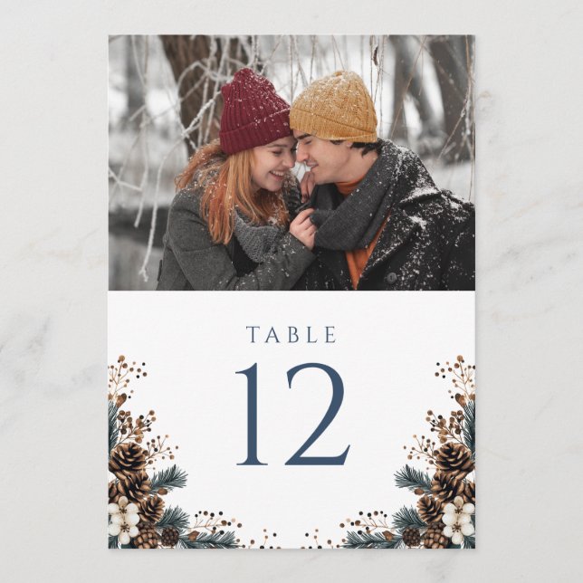 Boho Rustic Blommigt Pinecone Photo Bordsnummer (Framsida)