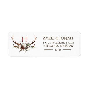 Boho Rustic Blommigt Ro Antlers Monogram Return Returadress Etikett