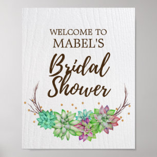 Boho Rustic Blommigt Succulc Möhippa Välkommen Poster
