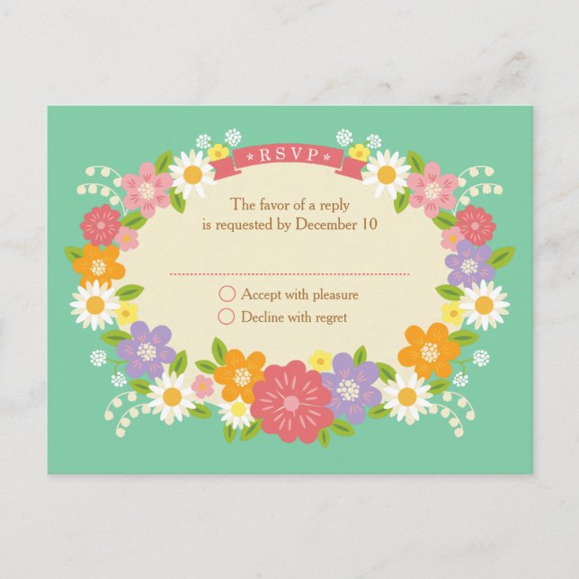 Boho Rustic Blommigt WAN Bröllop (Mint) Inbjudan Vykort (Framsida)