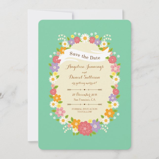 Boho Rustic Blommigt WAN Bröllop (Mint) Meddelande (Framsida)