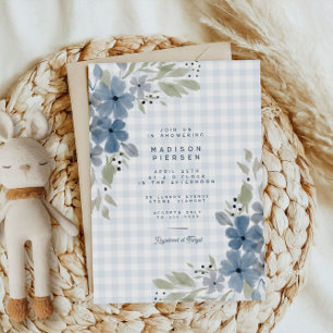 Boho Rustic Blue Blommigt Play Boy Shower Inbjudningar