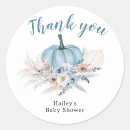 Boho Rustic Blue Pumpkin Det är en Boy Fall Tack Runt Klistermärke