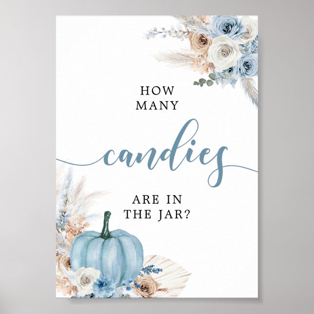 Boho Rustic Blue Pumpkin Fall Candies Sign Poster (Framsidan)