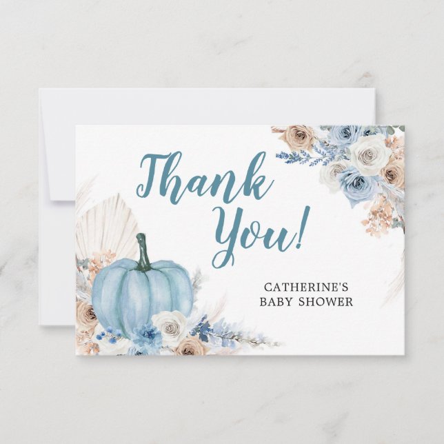 Boho Rustic Blue Pumpkin Fall - tackkort Tack Kort (Framsida)