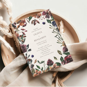 Boho Rustic Botanical Burgundy Gräns Bröllop Inbjudningar