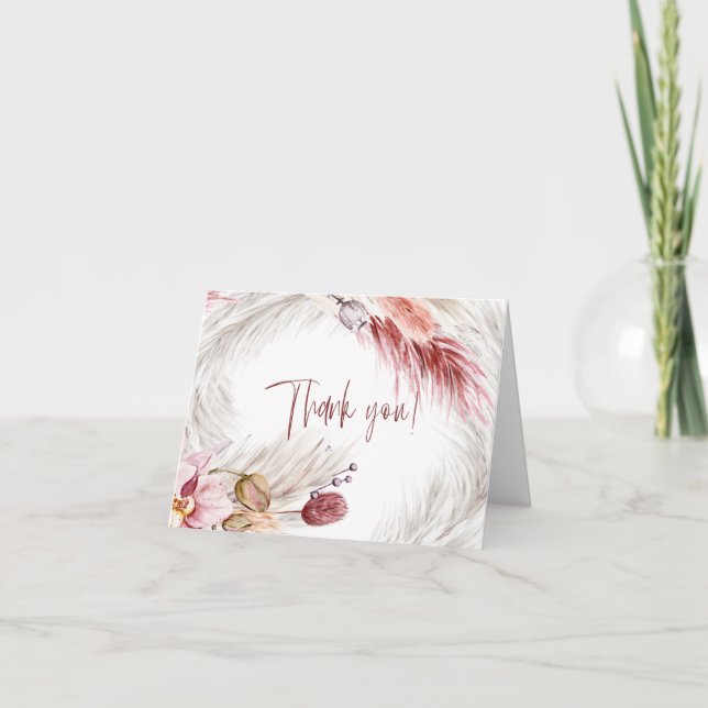 Boho Rustic Burgundy  Rosa Ivory Pampas Grass Tack Kort (Framsida)