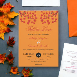Boho Rustic Burnt Orange Red Lövs Fall Wedding Inbjudningar