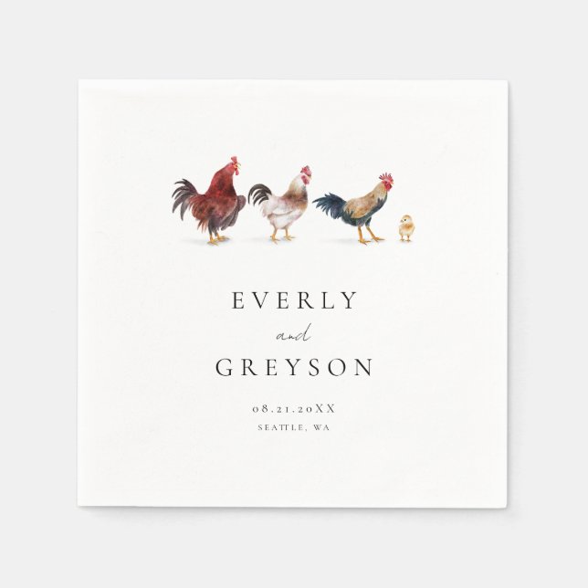 Boho & Rustic Chicken Bröllop Pappersservett (Framsidan)