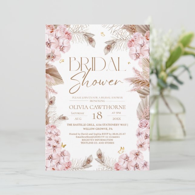 Boho Rustic Dusty Pink Bridal Shower Invitation Inbjudningar (Stående Fram)