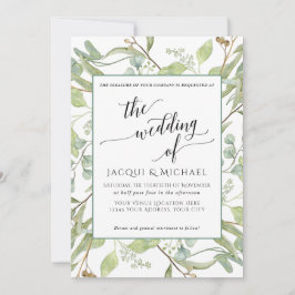 BOHO Rustic Eucalyptus Foliage Watercolor Bröllop Inbjudningar