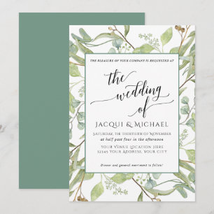 BOHO Rustic Eucalyptus Foliage Watercolor Bröllop Inbjudningar