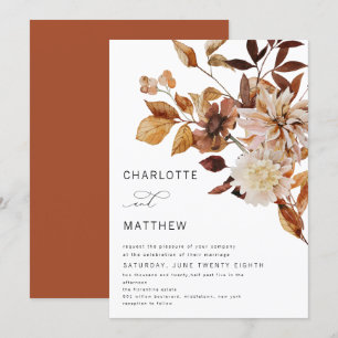 Boho Rustic Fall Blommigt Burnt Orange Bröllop Inbjudningar